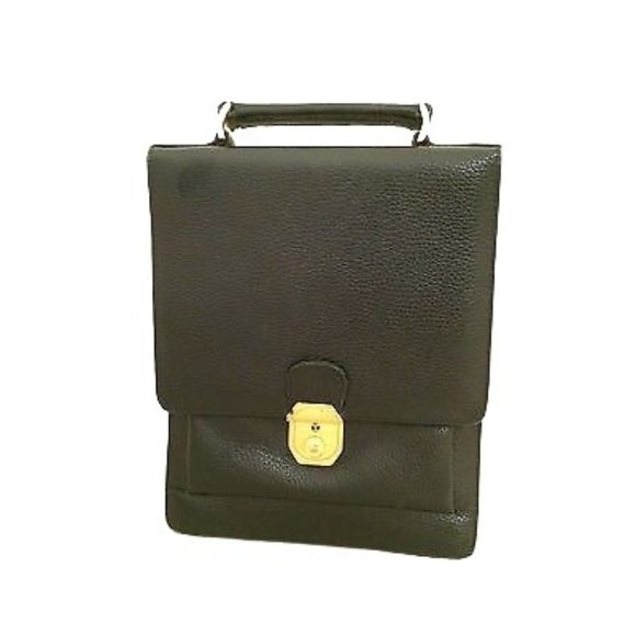 Amiet Italian Leather Black Briefcase Crossbody Executive Vintage Shoulder Bag - Picture 8 of 10